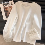 M-4XL High-end Lady Cotton Tee Women Plus Size Long Sleeve White Tshirt