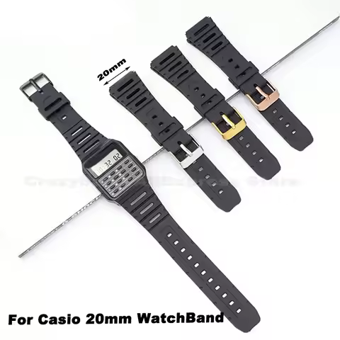 20mm Silicone Watch Straps for Casio CA-53W CA-61W FT-100W Replacement Resin Band Retro Mens Digital