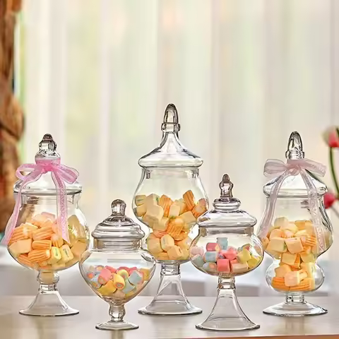 European-style Glass Candy Jars Transparent Glass Storage Jars Transparent Candy Jars Storage Suppli