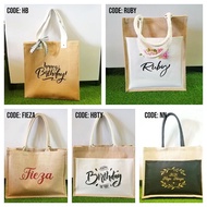 Jute Tote Bag Custom Personalized Printed Name Recycle Shopping Handbag Casual Canvas Women Beg Tang