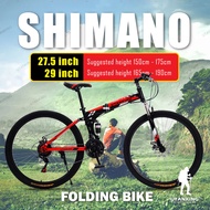 SHIMANO Mountain Bike 21 Speed Gear Folding Bikes Full Suspension Adult MTB Bicycle 27.5 / 29 Inch Basikal Gunung Lipat