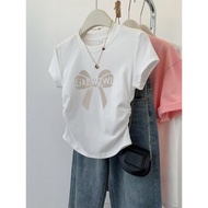 Crop Top Bow Shirt Tight-Fitting T-Shirt For Chubby Women Women's Clothing Tshirt