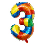 Hongplus Helium Balloon 32 Inch Building Blocks Number 3 Balloon, Colorful Blocks Number 3 Foil Myla
