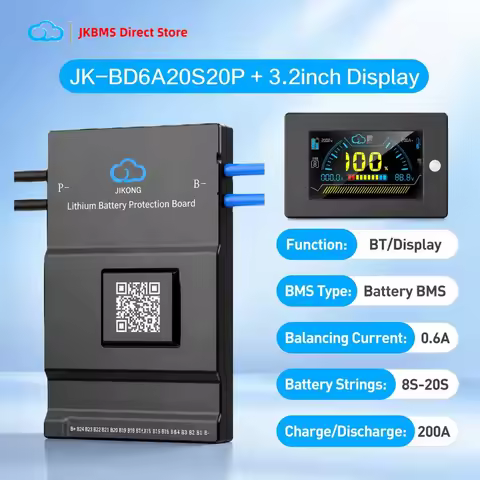 JIKONG JK-BD6A20S20P BMS 3.2inch Display 8S-24S Li-ion LiFePO4 LTO Active Balance 200A