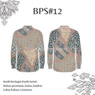 HIJAU KATUN [BPS12] 1⁄2 meter of Premium White Banyan Cotton Batik, Peach Green, Abstract Motif, Fam