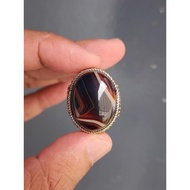 Cincin Perak Batu Akik Yaman Hitam Bercorak