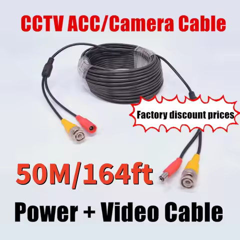 BNC+DC 2-in-1 CCTV Power Video Cable 50M/164ft, Coaxial Extension Wire for HD Analog DVR Surveillanc