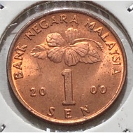 1 Sen 2000 ( UNC ) Malaysia Bunga Raya