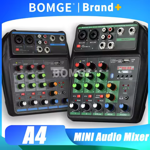 4 Channel Mixer DJ Mixing Console with Bluetooth 48V Phantom Power Monitor Karaoke System USB Mixer 