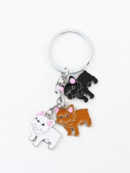 1個法國鬥牛犬鑰匙鏈,可愛鑰匙扣金屬寵物狗掛件袋吊飾,男友禮物