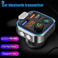 DIGIFOUNDER Car MP3 Player Bluetooth 5.0 FM Transmitter One Key Bass Microphone Handsfree Music Play USB QC3.0 PD 20W Quick Charger D3H1