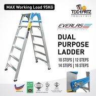 Everlas Dual Purpose Ladder Aluminium Ladder - Silver 10/12/14/16 Steps Ladder | Heavy Duty Ladder T