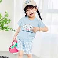 LJMOFA Girls 2-10Yrs Two Pcs Set Short Dress Summer New Kids Set Fashionable and Cute Cartoon Kuromi