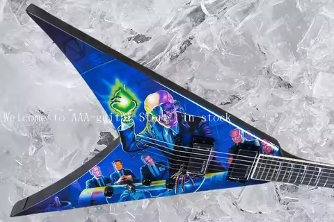 Custom Shop Dave Mustaine Rust In Peace Blue Flying V Electric Guitar Handwork Paint, Active Pickups