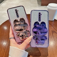 Phone Back Case For Oppo Reno2 Luxury Gradient Glitter Makeup Mirror Rabbit Folding Stand Soft Silic