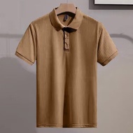 YFtrendy ✨ Lapel Neckline T-Shirt Short Sleeved Slight Stretch Strip Tee Hot Sale