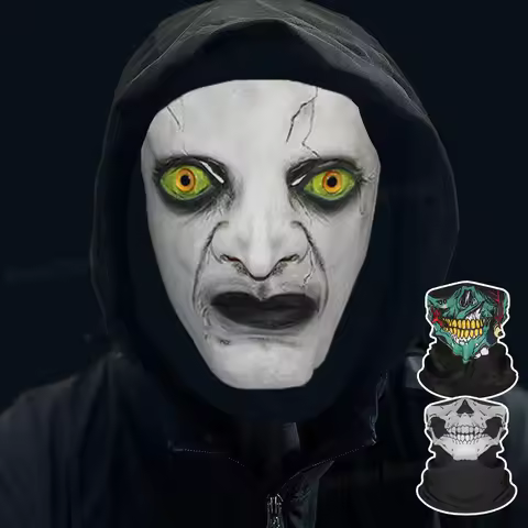 Halloween Scary Face Mask 3D Realistic Mask Full Face Party Cosplay Props Elastic Mesh Breathable Ba