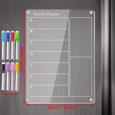 Magnetic Weekly Fridge Calendar, Meal Planner for Fridge, Acrylic Menu Board for Kitchen, Clear Dry 