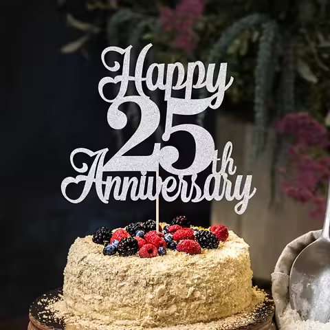 1pc Happy 25th Anniversary Cake Topper,Wedding Party Decor，25th/twenty-five marriage/Company Anniver