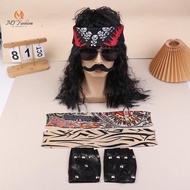 { MY Fashion }   70s 80s Roer Costume Heavy Metal Men Women Wig With  Sunglasses Nelace Party Appare
