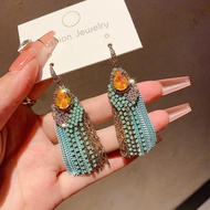 Ethnic Style Zircon Water Drop Tassel Earrings Light Luxury Elegant Niche Ear Hooks Versatile High-e