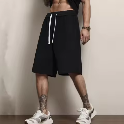 Summer sports pure cotton shorts men's casual fitness walking shorts breathable and comfortable bask
