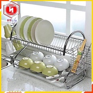 Kệ Úp Chén 2 Tầng, Kệ Để Chén Bát, Kệ Inox Đa Năng Hình Chữ S, Có Ống Đựng Đũa, Giá Treo Ly, Có Khay