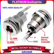 DC METAL CHROME FEMALE METAL SOCKET DC JACK ADAPTOR 2.1MM X 5.5MM SDC-009