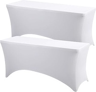 2 Pack White Spandex Table Covers 6ft x 18 Inches Narrow Classroom Standard Rectangular Training Str