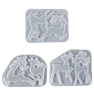 (ETGY) 3PCS Christmas Shaped Silicone Mold Resin Mold Deer Mold Christmas Tree Pendant Decoration Mo