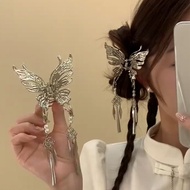 Chinese Style Retro Butterfly Tassel Hairpin Woman Exquisite Shark Clip Hanfu Headwear