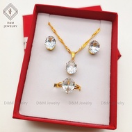 D&amp;M jewelry 18K Saudi Gold Jewelry set necklace earrings ring Oval diamond