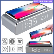 Led Electric Alarm Clock With Phone Charger Wireless Desktop Digital Thermometer Clock Hd Clock Mirror With Time Memory future