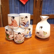老件.日本藝妓春宮裸女酒壺酒杯一組售#收藏品