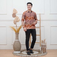 Kemeja Batik Pria Lengan Panjang Dewasa Modern Terbaru 2024 Mewah Kualitas Butik Bahan Kain Licin Ka