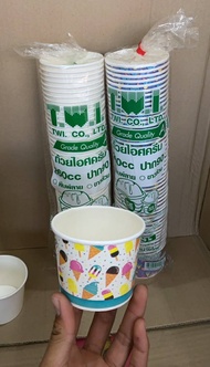 ถ้วยไอศครีม ถ้วยไอติม กระดาษ 260 cc. ปาก 90 mm. ทรงสูง ขาวล้วน - คละลาย ตราเพชร ยกลัง 1000 ใบ