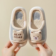 READY STOCK Linen Kids Slipper Selipar Budak Four Seasons Girls Slipper Silent Anti-skid Linen Indoo