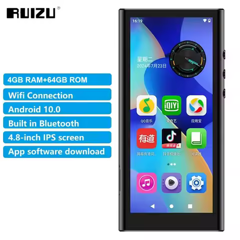 RUIZU H12 Android WiFi Bluetooth MP3 Player 4GB+64GB Touch Screen Music Video Player With Speaker Su