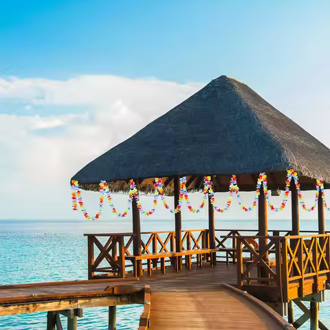 4/6Packs Tropical Flower Lei Garland Multicolor Flower Banner Hawaiian Luau Party Decor Supplies Bir