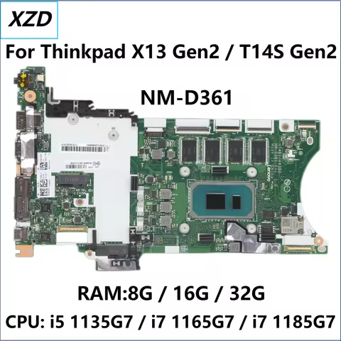 HT4B1 HX3B0 NM-D361 Mainboard For Lenovo Thinkpad T14S Gen 2 X13 Gen 2 Laptop Motherboard With CPU I
