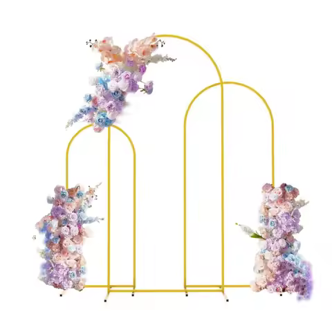Golden metal balloon arch bracket 3-piece set (7.2 feet/6.6 feet/6 feet) suitable for wedding ceremo