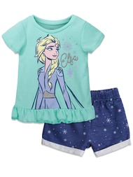 Frozen Moana Princess Tiana Floral Peplum T-Shirt and French Terry Shorts Outfit Set Toddler to Big