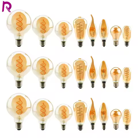 Retro Spiral Filament LED Bulb A60 C35 ST64 T45 G80 G95 G125 T1225 4W E27 220V Dimmable Edison Lamp 