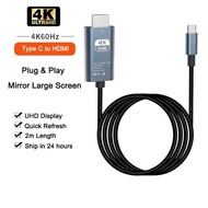 Type C To HDMI Cable 2M/6.6FT 4K 30/60Hz USB C To HDMI HD TV Converter Adapter Pigfly