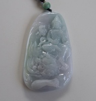 天然A貨春帶彩 冰糯種翡翠 文殊菩薩 頸鏈 附中國張鑑定證書 吊墜