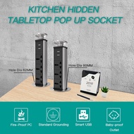 Hidden Tabletop Pop Up Sockets 3 Way Electrical Plug Universal Power Outlets USB Charging Port Home 