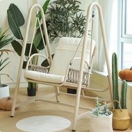 Woven Freestanding Swing Chair Padded Hanging Basket Chair Comfortable Furniture Comfy for Bedroom