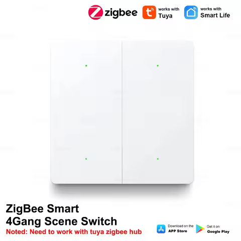 Smart Tuya ZigBee Scene Switch 4 Gang 12 Scene Switch Push Button Controller Battery Powered Automat