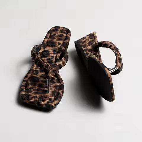 Leopard Women Clip Toe Slippers Wedges Shoes Fashion Mid Heels Sandals 2026 New Elegant Flip Flops D