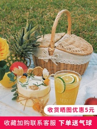 small Picnic basket basket ins supplies complete set of net red props bamboo basket weaving hand basket pastoral picnic rattan weaving